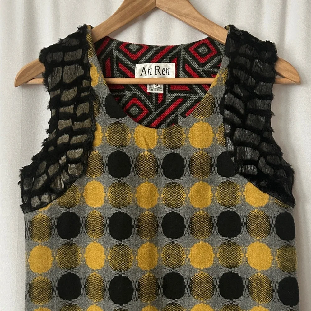 An Ren Contemporary Wool Colorful Sleeveless Ruffled Hem Mini Dress *Size M**🌺🌺 - Picture 3 of 7
